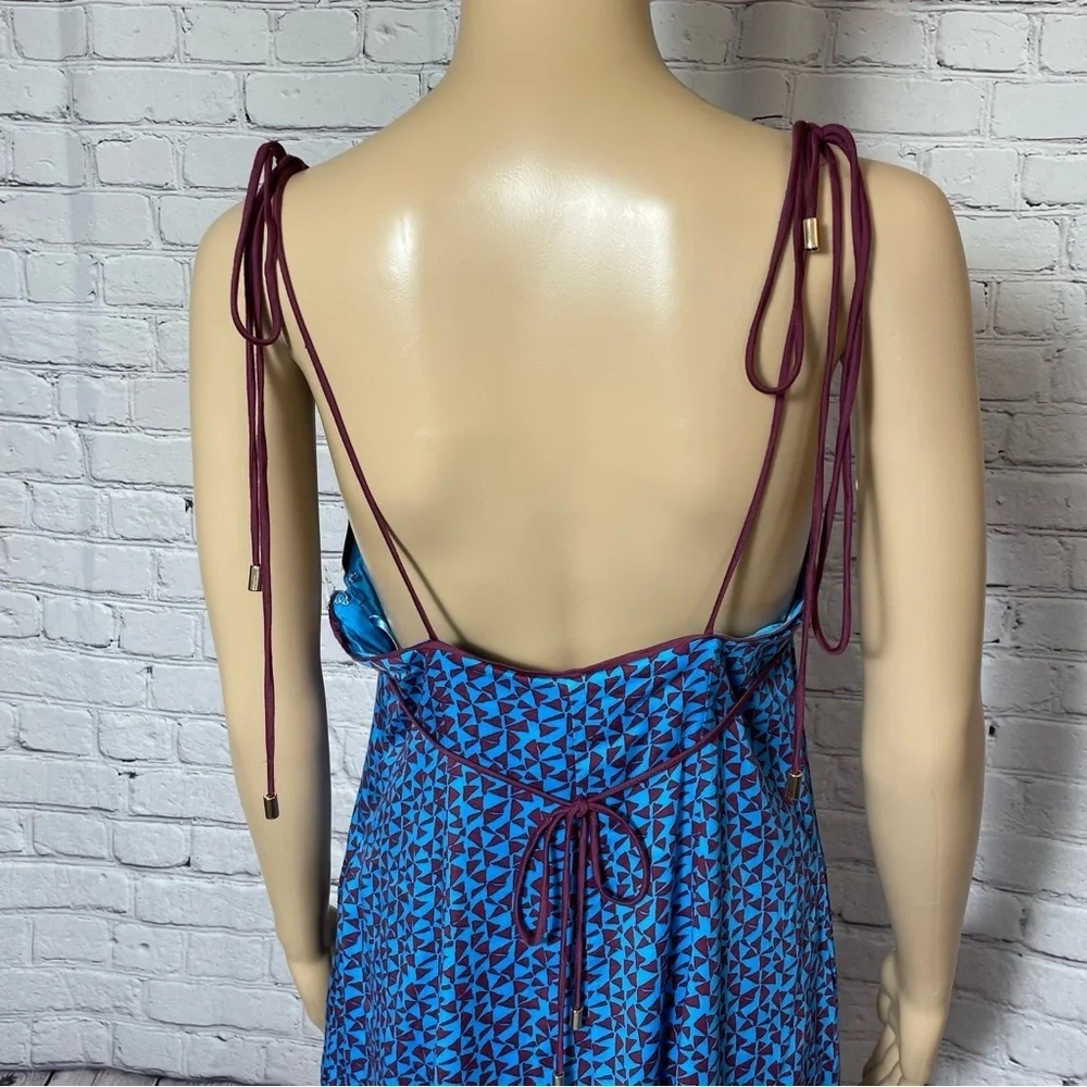 New Free People Kai Print Tie Strap Mini Blue Dress Size M